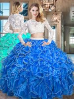 Simple Scoop Organza Long Sleeves Floor Length Quinceanera Dress and Beading and Lace and Ruffles(SKU SXQD019BIZ)
