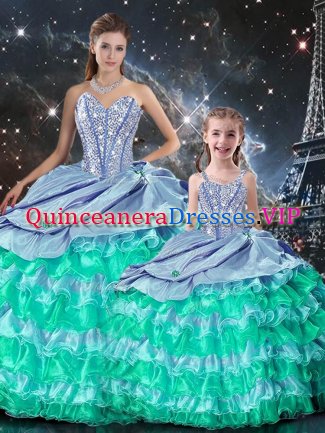 Low Price Sweetheart Long Sleeves Quinceanera Dresses Floor Length Beading and Ruffles Multi-color Organza