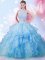 Baby Blue Tulle Lace Up Sweet 16 Quinceanera Dress Sleeveless Floor Length Beading and Ruffles