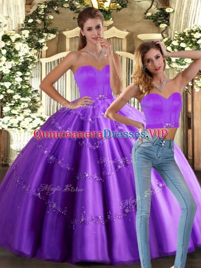 Eggplant Purple Sleeveless Tulle Lace Up Quinceanera Dresses for Sweet 16 and Quinceanera - Click Image to Close