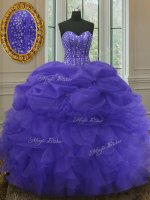 Glittering Purple Sweetheart Neckline Beading and Ruffles and Pick Ups Quinceanera Gown Sleeveless Lace Up(SKU PSSW001-10BIZ)