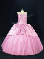 Pink Sleeveless Floor Length Beading Lace Up 15th Birthday Dress