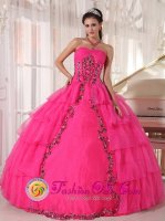 Gorgeous Paillette and applique For Fashionable Hot Pink Quinceanera Dress With Sweetheart Organza tiered skirt In Goodland Kansas/KS