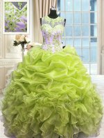 Scoop Floor Length Yellow Green Party Dress for Toddlers Organza Sleeveless Beading and Ruffles(SKU PSSW0373-6BIZ)