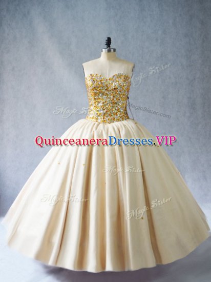Fine Champagne Ball Gowns Tulle Sweetheart Sleeveless Beading Floor Length Lace Up Ball Gown Prom Dress - Click Image to Close