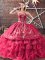 Dynamic Red Satin and Organza Lace Up Sweet 16 Dress Sleeveless Floor Length Embroidery and Ruffled Layers