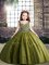 Floor Length Olive Green Girls Pageant Dresses Tulle Sleeveless Beading
