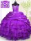 Organza and Taffeta Sleeveless With Train Quinceanera Dress Brush Train and Beading and Appliques and Ruffled Layers and Pick Ups