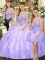 Tulle Strapless Sleeveless Lace Up Beading and Appliques and Ruffles 15th Birthday Dress in Lavender