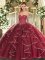 Burgundy Sweetheart Lace Up Beading and Ruffles Sweet 16 Dresses Sleeveless