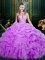 Halter Top Sleeveless Sweet 16 Quinceanera Dress Floor Length Beading and Ruffles and Pick Ups Lilac Organza