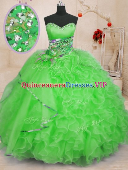 Sweetheart Sleeveless Quinceanera Gown Floor Length Beading and Ruffles Organza - Click Image to Close
