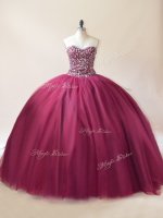 Shining Beading Quinceanera Gowns Burgundy Lace Up Sleeveless Floor Length