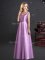 Lilac Empire Elastic Woven Satin Off The Shoulder Cap Sleeves Bowknot Floor Length Zipper Dama Dress for Quinceanera