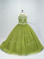 Lace Up Quince Ball Gowns Olive Green for Sweet 16 and Quinceanera with Beading Brush Train(SKU PSSW1042-5BIZ)