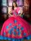 Strapless Sleeveless 15th Birthday Dress Floor Length Embroidery Hot Pink Taffeta