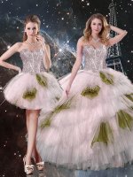 Champagne Sweetheart Lace Up Beading and Ruffled Layers and Sequins Military Ball Gown Sleeveless(SKU QDDTA115001-4BIZ)