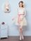 Traditional Champagne A-line Tulle Scoop Sleeveless Lace and Appliques and Ruffles and Bowknot Mini Length Lace Up Damas Dress