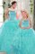 Turquoise Lace Up Sweetheart Beading and Ruffles Sweet 16 Quinceanera Dress Organza Sleeveless