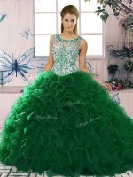Fabulous Beading and Ruffles Sweet 16 Quinceanera Dress Dark Green Lace Up Sleeveless Floor Length