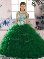 Fabulous Beading and Ruffles Sweet 16 Quinceanera Dress Dark Green Lace Up Sleeveless Floor Length(SKU SJQDDT2095002-4BIZ)