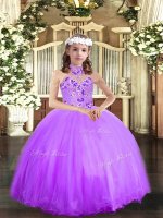 Appliques Pageant Dress for Girls Lavender Lace Up Sleeveless Floor Length