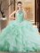 Hot Sale Apple Green Ball Gowns Halter Top Sleeveless Organza Brush Train Lace Up Beading and Ruffles Sweet 16 Dresses