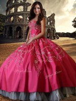 Sweetheart Sleeveless Sweet 16 Quinceanera Dress Floor Length Beading and Embroidery Hot Pink Taffeta