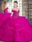 Top Selling Tulle Off The Shoulder Sleeveless Lace Up Beading and Ruffles Quinceanera Gowns in Fuchsia