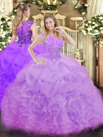 Ball Gowns Quinceanera Gown Lavender Scoop Organza Sleeveless Floor Length Zipper