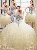 Discount Four Piece Champagne Ball Gown Prom Dress Military Ball and Sweet 16 and Quinceanera with Beading and Lace Sweetheart Sleeveless Lace Up(SKU PSSW0530MTDTA2BIZ)