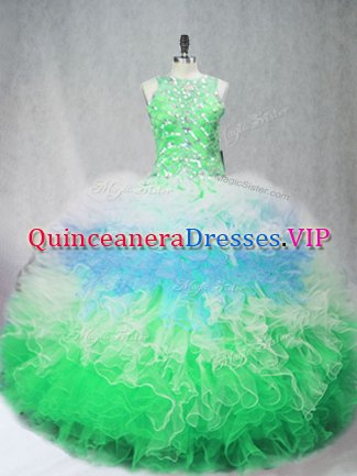 Scoop Sleeveless Zipper Quince Ball Gowns Multi-color Tulle