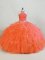 Attractive Halter Top Sleeveless Lace Up Quinceanera Dress Orange Tulle