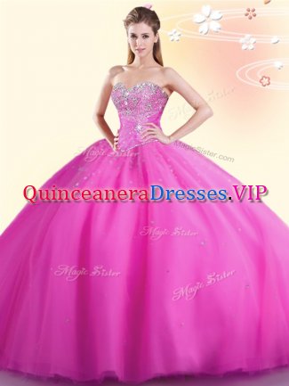 Floor Length Ball Gowns Sleeveless Hot Pink Quinceanera Dress Lace Up