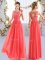 Lace Damas Dress Coral Red Zipper Sleeveless Floor Length