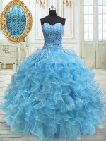 Vintage Ball Gowns Quinceanera Dress Baby Blue Sweetheart Organza Sleeveless Floor Length Lace Up