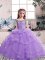 Lavender Tulle Lace Up Girls Pageant Dresses Sleeveless Floor Length Beading and Ruffles