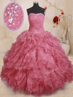 Pretty Sleeveless Lace Up Floor Length Beading and Ruffles and Ruching Sweet 16 Dress