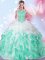 Halter Top Sleeveless Organza Floor Length Lace Up Quince Ball Gowns in Multi-color with Beading and Ruffles and Pick Ups
