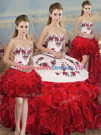 Elegant Floor Length Ball Gowns Sleeveless White And Red Quinceanera Gown Lace Up - Click Image to Close