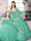 Tulle Sweetheart Long Sleeves Lace Up Beading and Ruching 15th Birthday Dress in Green