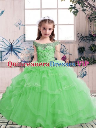 Trendy Tulle Scoop Sleeveless Lace Up Beading Child Pageant Dress in