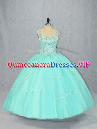 Brush Train Ball Gowns Quince Ball Gowns Apple Green Straps Tulle Cap Sleeves Lace Up