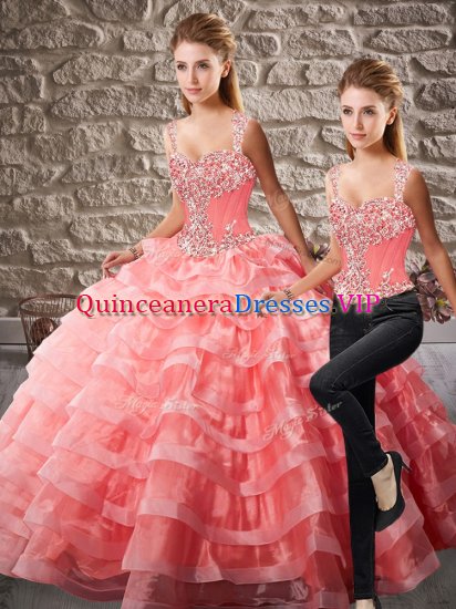 Lovely Sleeveless Court Train Lace Up Beading and Ruffled Layers Ball Gown Prom Dress - Click Image to Close