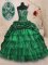Nice With Train Dark Green Ball Gown Prom Dress Organza and Taffeta Sweep Train Sleeveless Beading and Appliques and Ruffled Layers and Pick Ups