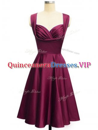 Sweet Burgundy Vestidos de Damas Prom and Party and Wedding Party with Ruching Straps Sleeveless Lace Up