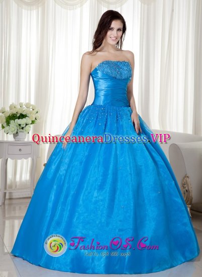 Ruched Bodice and Beading For Sky Blue Taffeta Ball Gown Quinceanera Dress IN Florencia Colombia - Click Image to Close