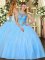 Ball Gowns Sweet 16 Dresses Baby Blue Scoop Tulle Sleeveless Floor Length Lace Up