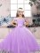 Perfect Off The Shoulder Sleeveless Lace Up Little Girl Pageant Gowns Lavender Tulle