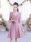 Artistic Pink A-line Ruching Dama Dress for Quinceanera Zipper Chiffon Half Sleeves Mini Length